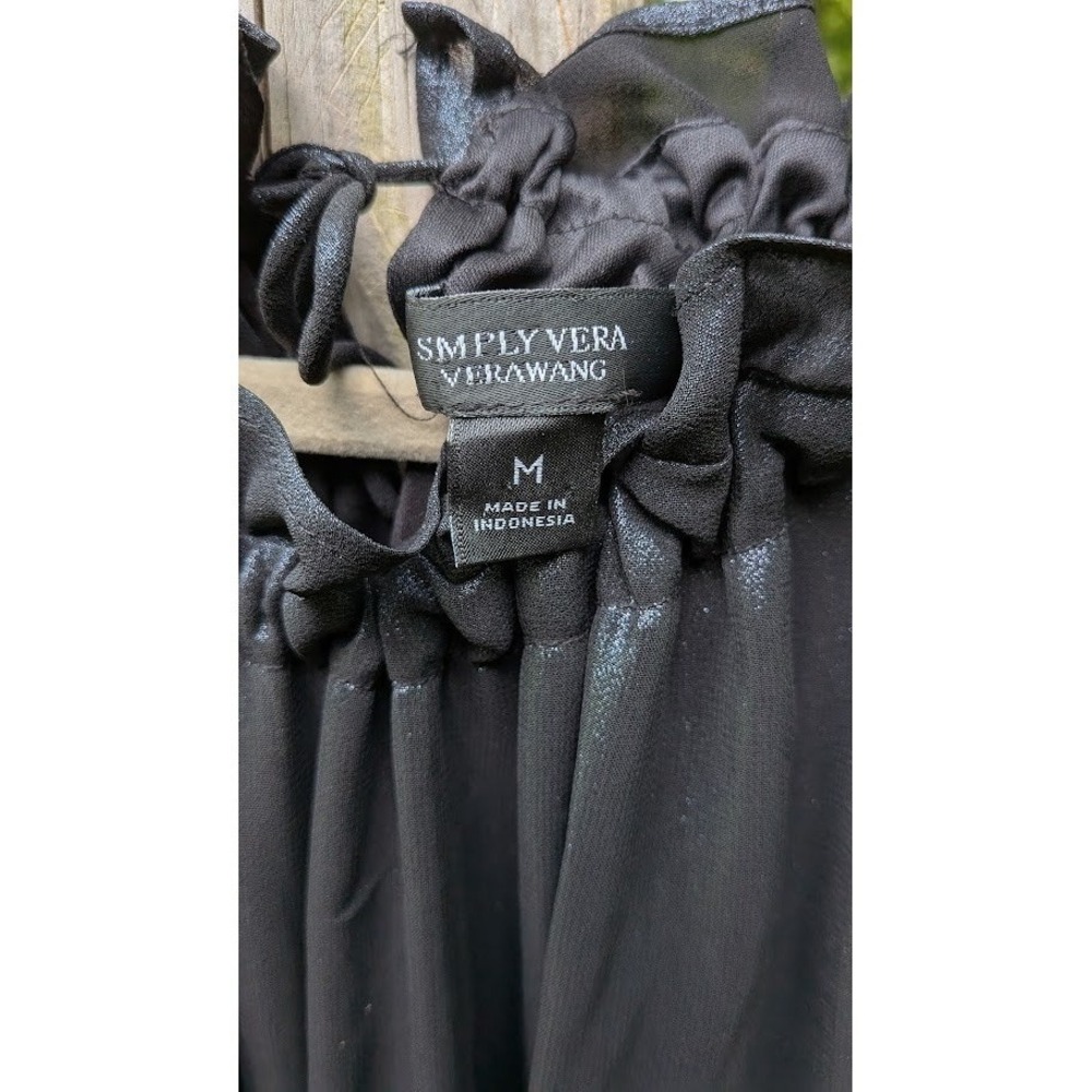 New Simply Vera Wang Maxi Dress M Shiny Blue Iridescent Tiered Glam Shimmer - Picture 10 of 15